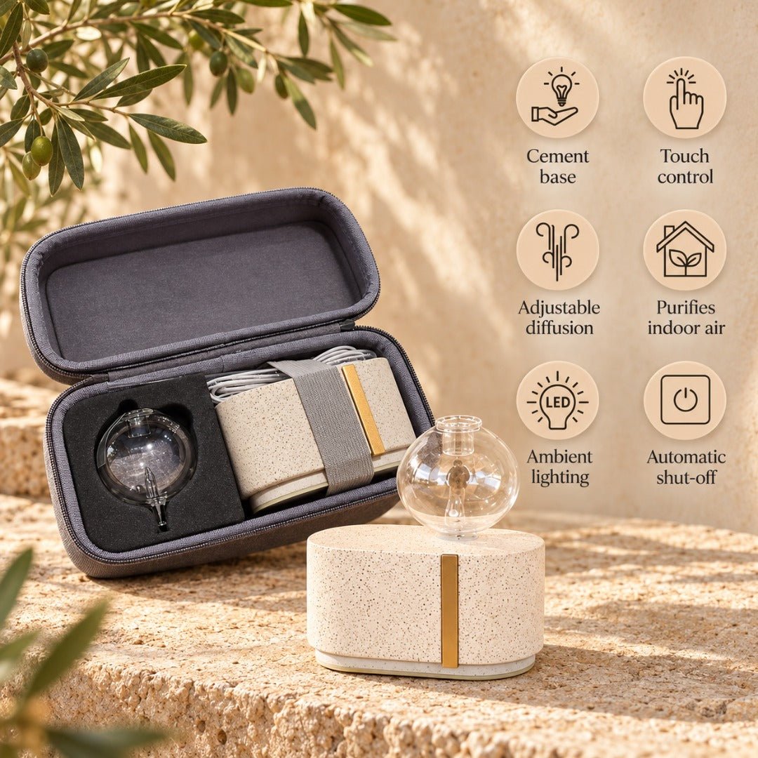 Zen Arome Cimio Cold Nebulization Diffuser – Cement & Hand-Crafted Glass - Elliotti