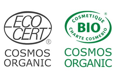 EcoCert Cosmos Organic logo and Cosmetique bio
