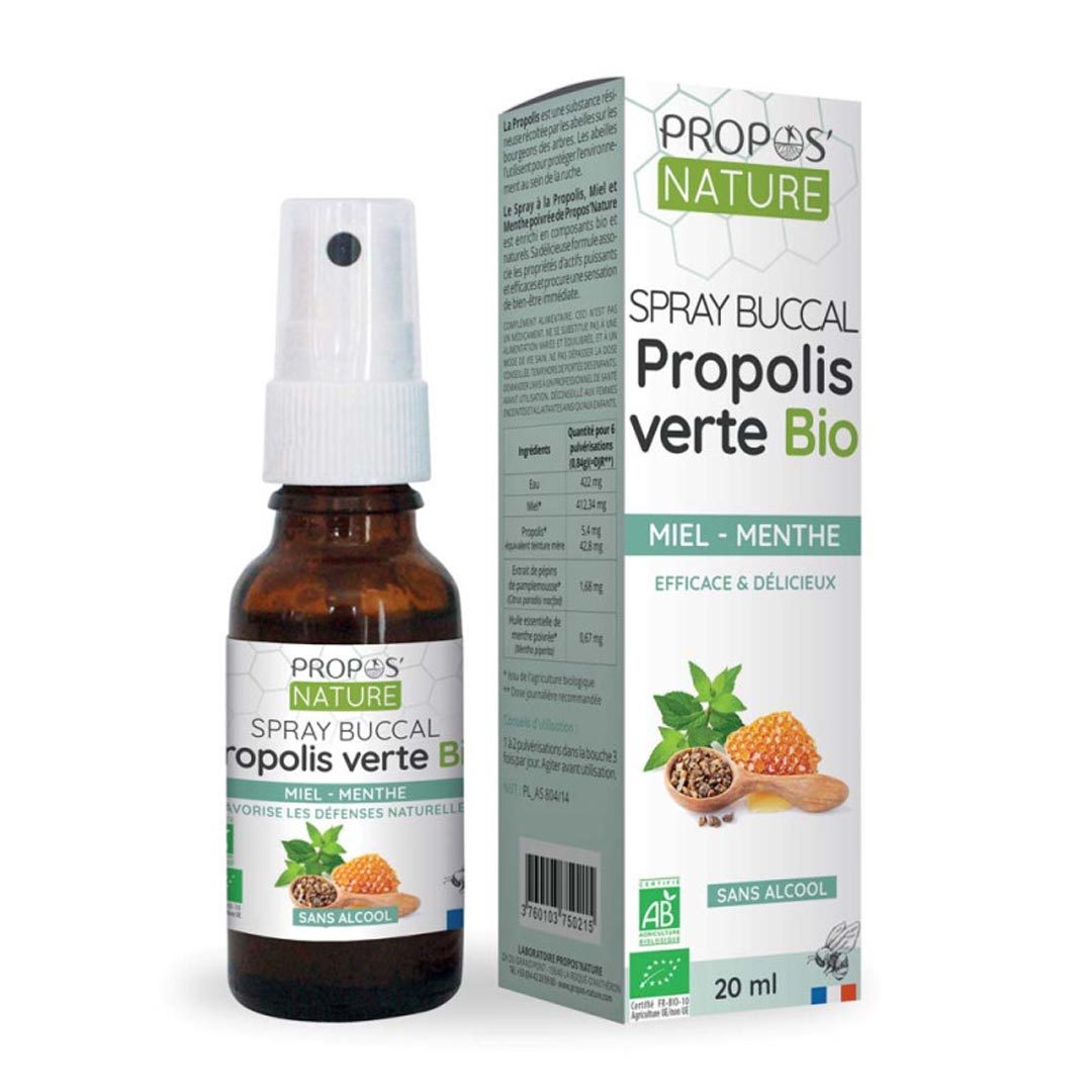 Propos'Nature Green Propolis Oral Spray with Honey & Mint, Alcohol - free 20ml - Elliotti