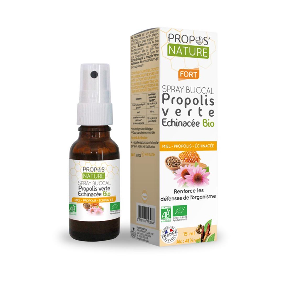 Propos'Nature Oral Spray with Green Propolis and Organic Echinacea, 15ml - Elliotti