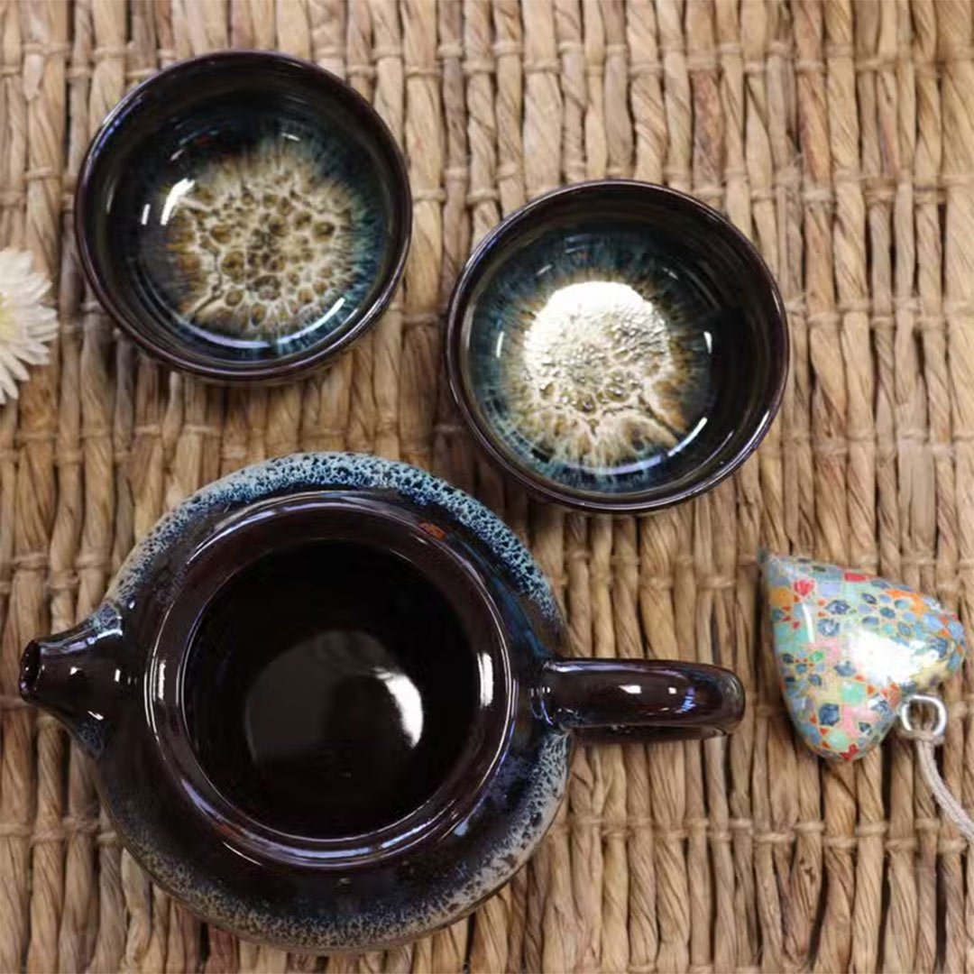 AW Artisan Traditional Chinese Ceramic Teapot Set - Black Enamel, 200ml - Elliotti