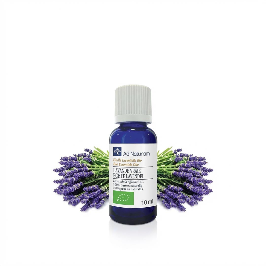 True Lavender Essential Oil Organic (Lavandula angustifolia) – France | Ad Naturam - blue glass bottle
