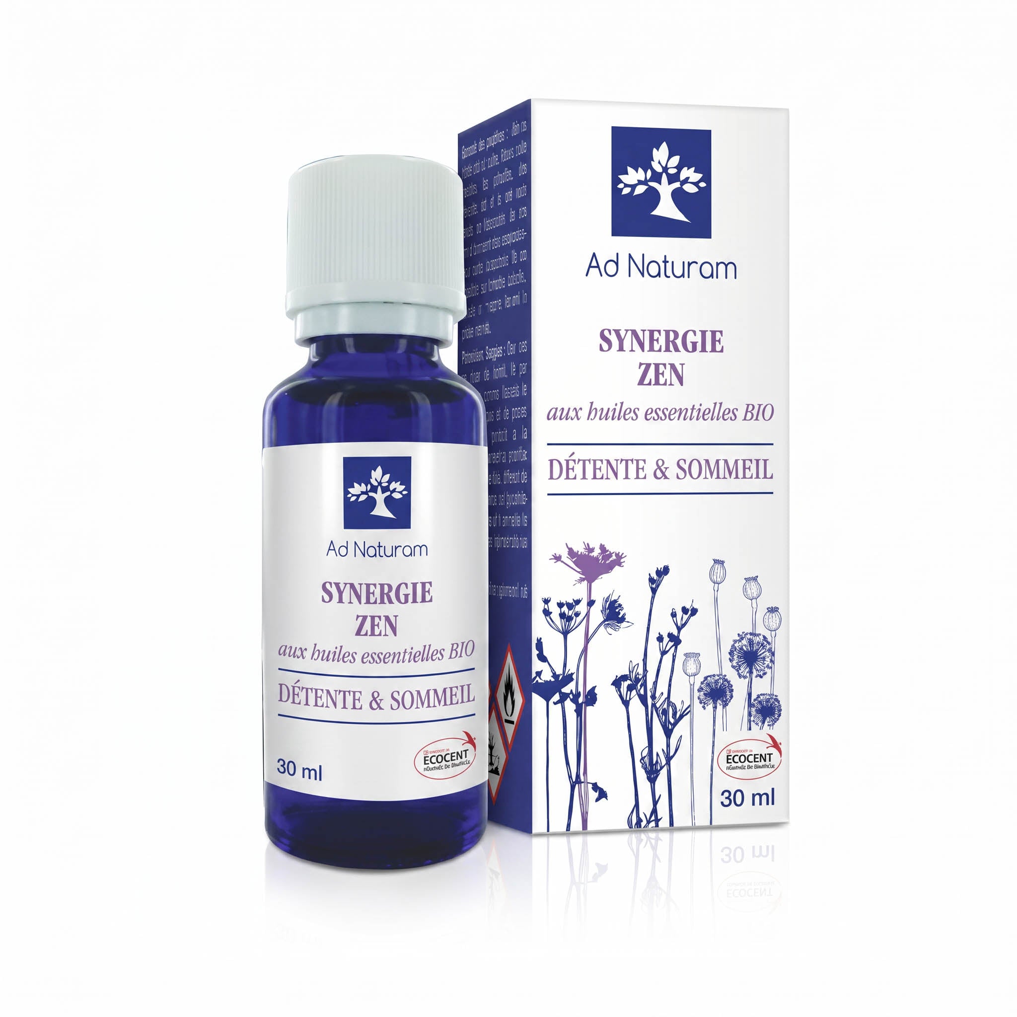 Ad Naturam Synergie Zen essential oil bottle and packaging on a white background