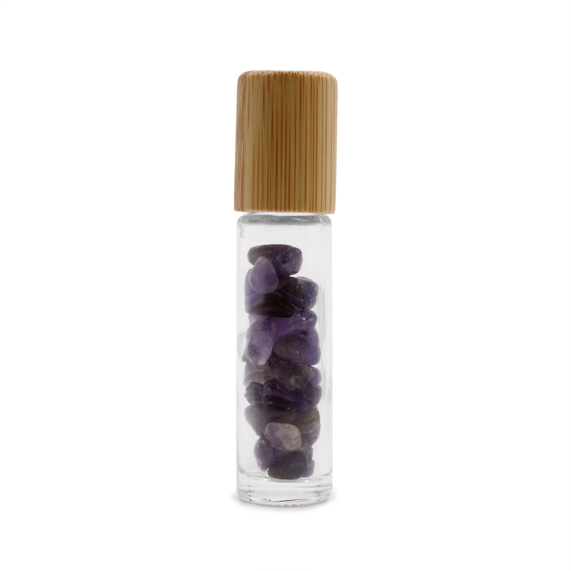 AW Artisan Gemstone Essential Oil Roller Bottle - Amethyst, Wooden Lid - Elliotti