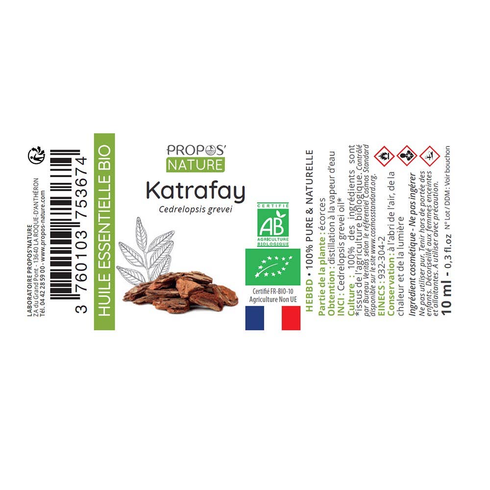 Katrafay Organic Essential Oil, label - Elliotti