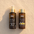Two bottles of Propos Nature sun care products on a beige background