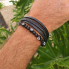 Innobiz Braided Leather Bracelet with Black Agate and Turkish Eye - Elliotti