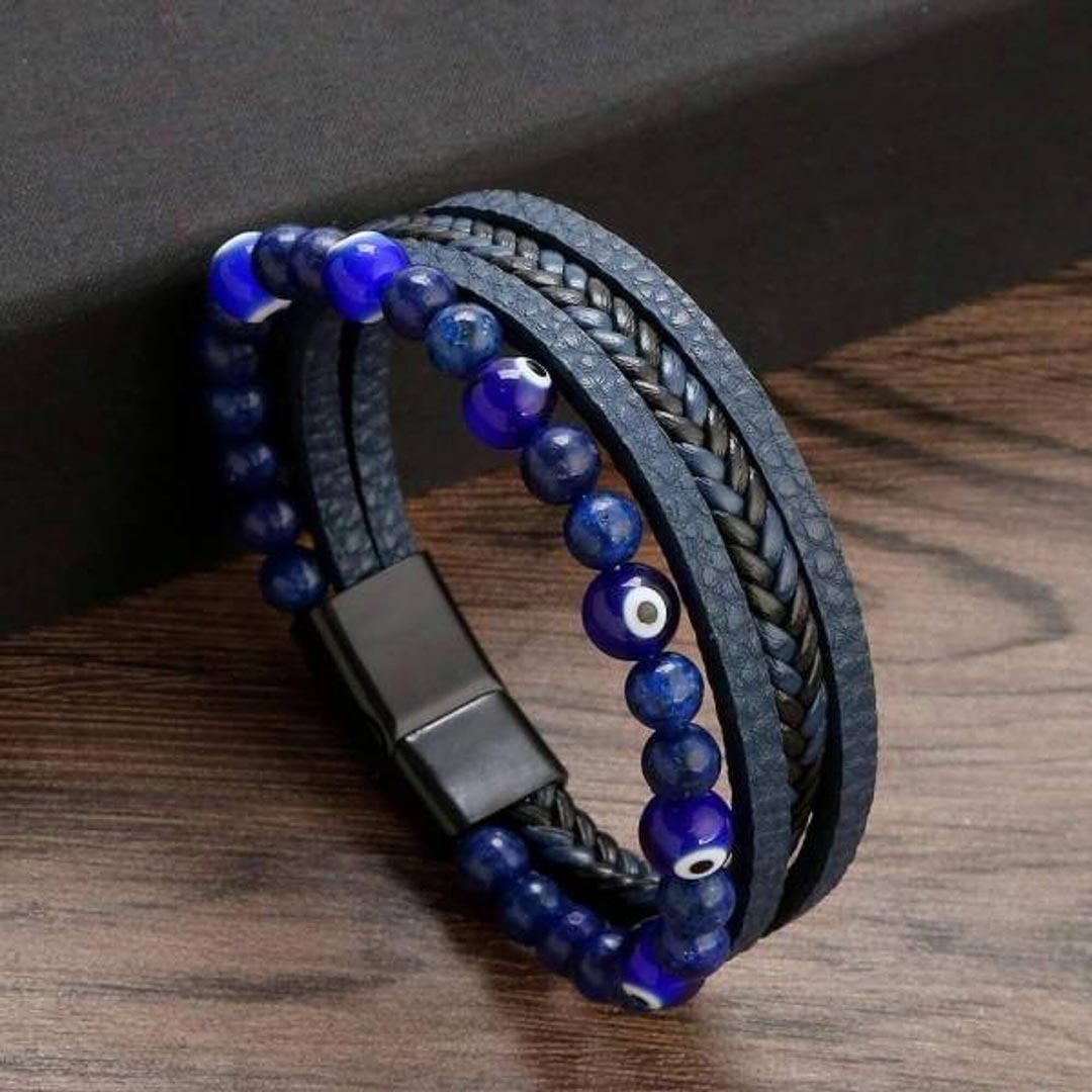 Innobiz Braided Leather Bracelet with Sodalite & Turkish Eye - Elliotti