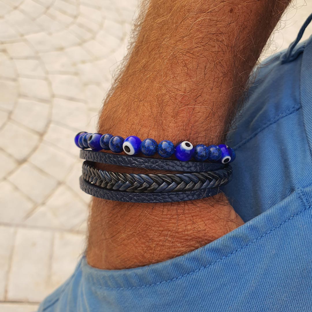 Innobiz Braided Leather Bracelet with Sodalite & Turkish Eye - Elliotti