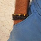 Innobiz Braided Leather Bracelet with Tiger's Eye & Turkish Eye - Elliotti