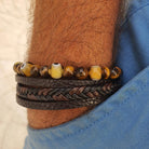 Innobiz Braided Leather Bracelet with Tiger's Eye & Turkish Eye - Elliotti