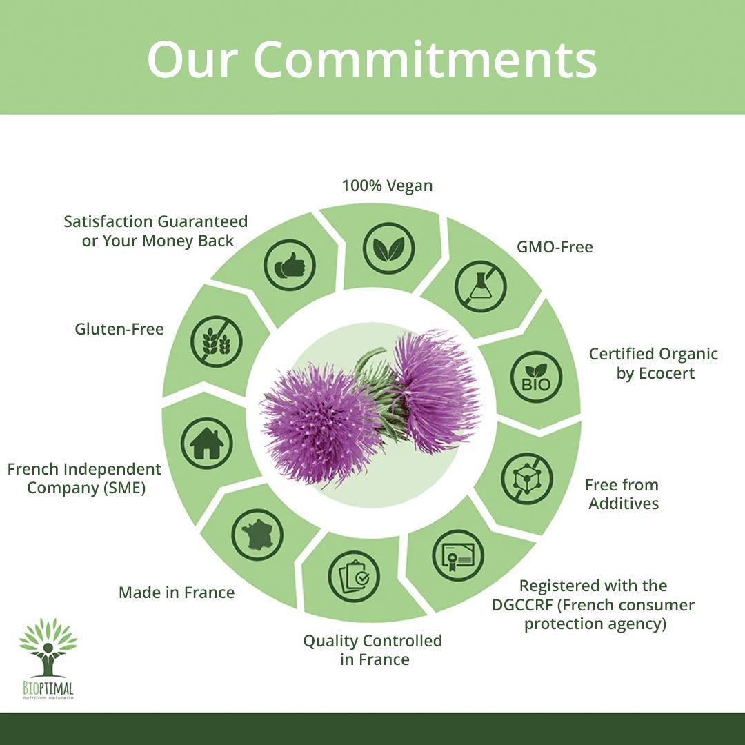 Diagram of commitments with purple flowers of Burdock  in the center on a green background