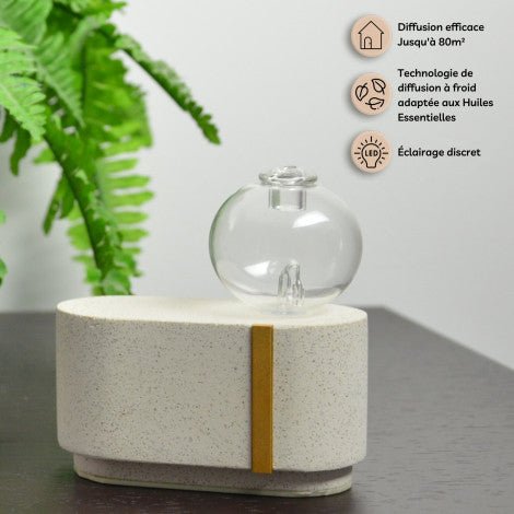 Zen Arome Cimio Cold Nebulization Diffuser – Cement & Hand - Crafted Glass - Elliotti