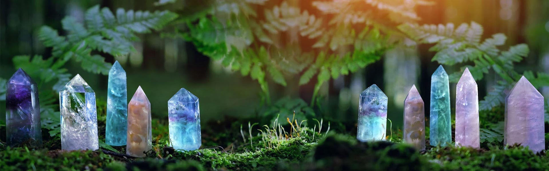 Gemstones standing in the forest