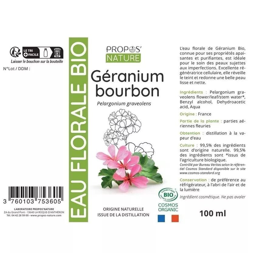 Propos'Nature Geranium Bourbon - Certified Organic Hydrosol, 100ml - Elliotti