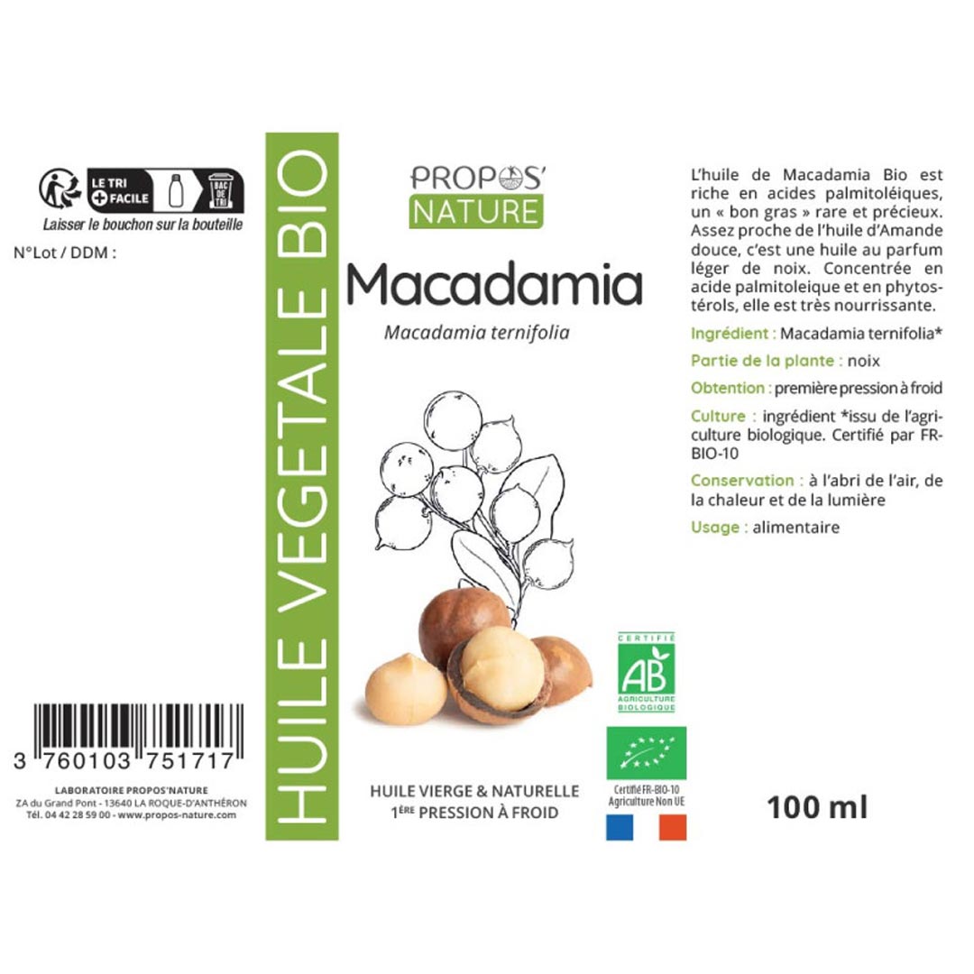 Propos'Nature Macadamia Organic Virgin Vegetable Oil - Elliotti