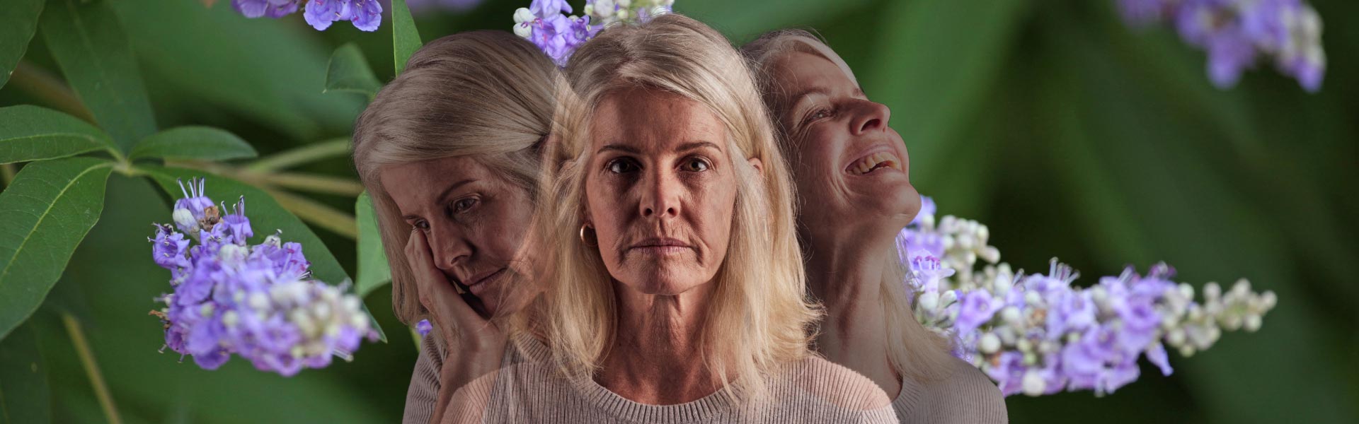 Mood swings - menopause - a woman showing three faces