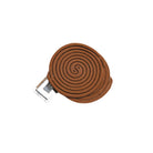 Brown spiral made of neem oil, sandalwood, citronella and other essential oils, as a belt with metal buckle on a white background