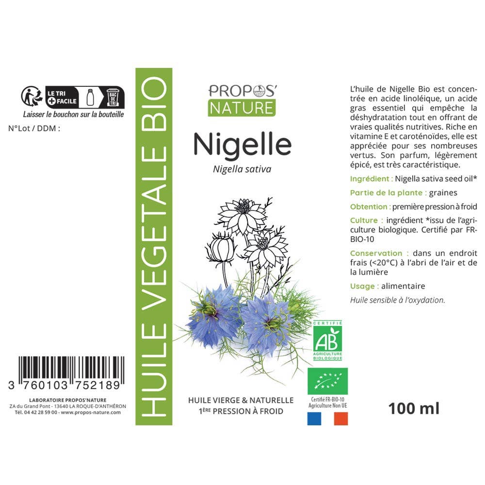 Laboratoire Propos'Nature Nigella Organic Virgin Vegetable Oil - Elliotti