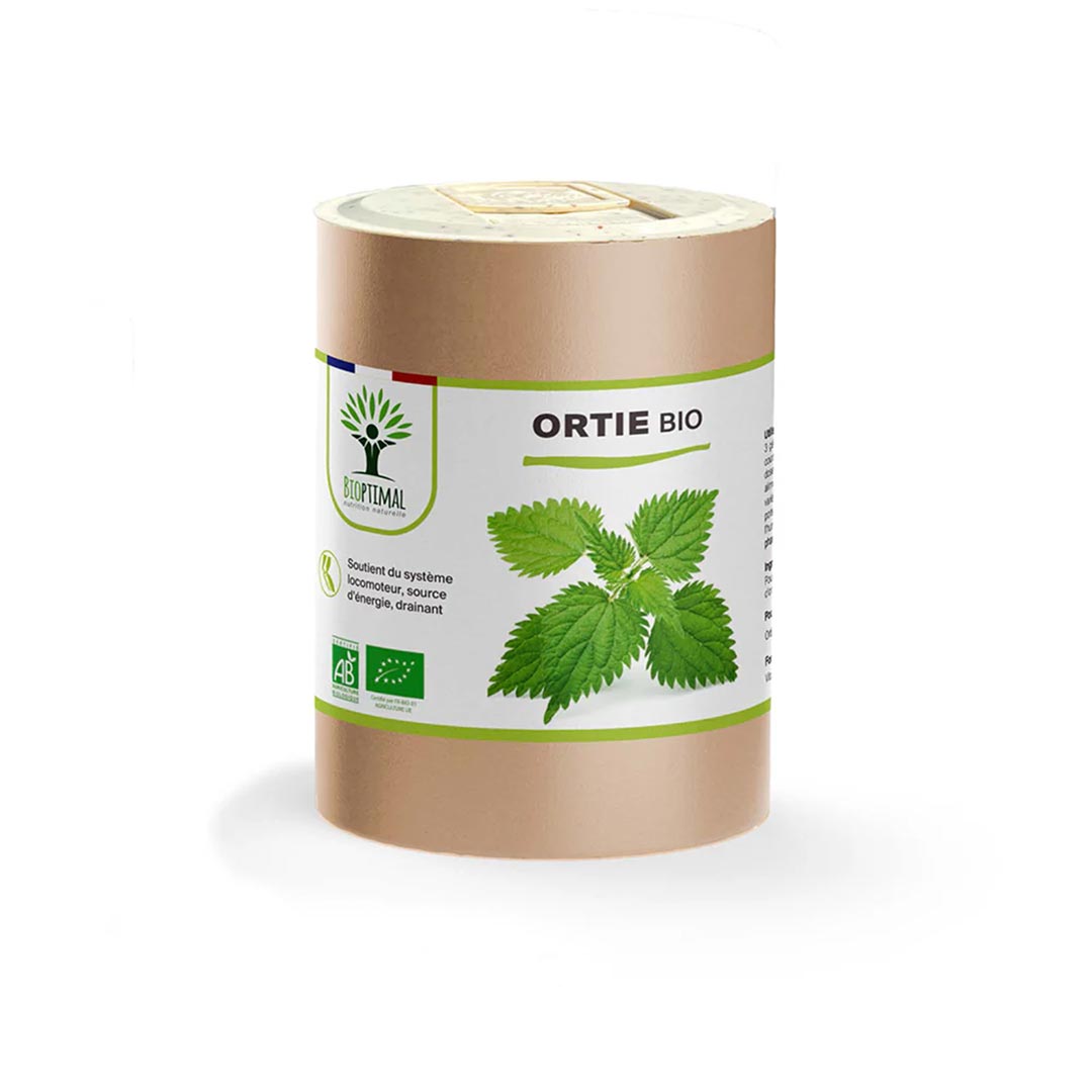 Complément Alimentaire Ortie Bio 200 Gélules BIOPTIMAL - Fabriqué En France, Soutien Os/énergie
