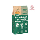 Green packaging of Percarbonate de soude with EcoCert logo on a white background
