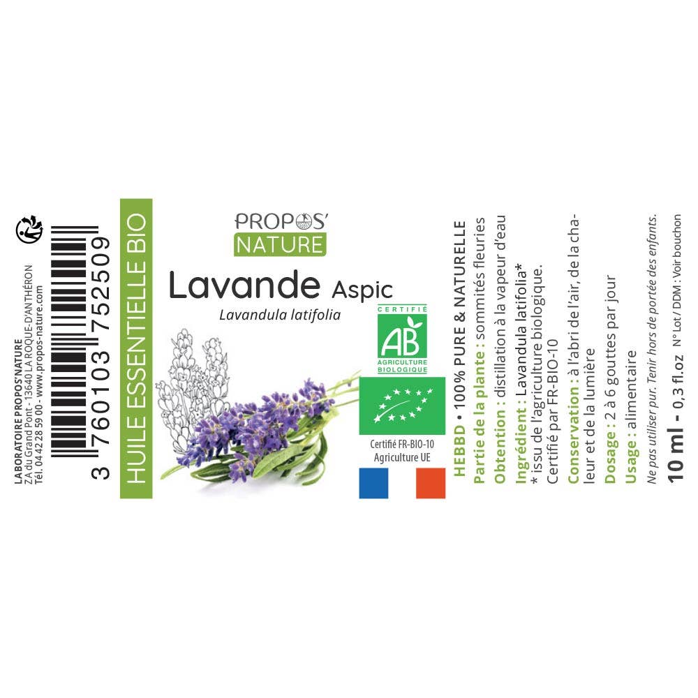 Propos'Nature Spike Lavender Organic Essential Oil, 10ml - Elliotti