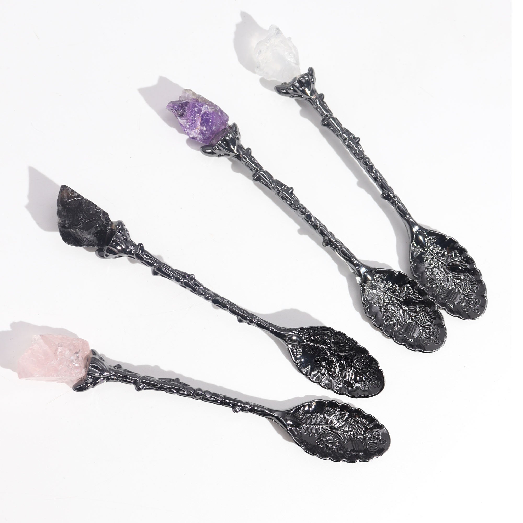 AW Artisan Spoons with Gemstones - Set of 7 Natural Crystal Spoons for Incense, Herbs & Intentional Rituals - Elliotti