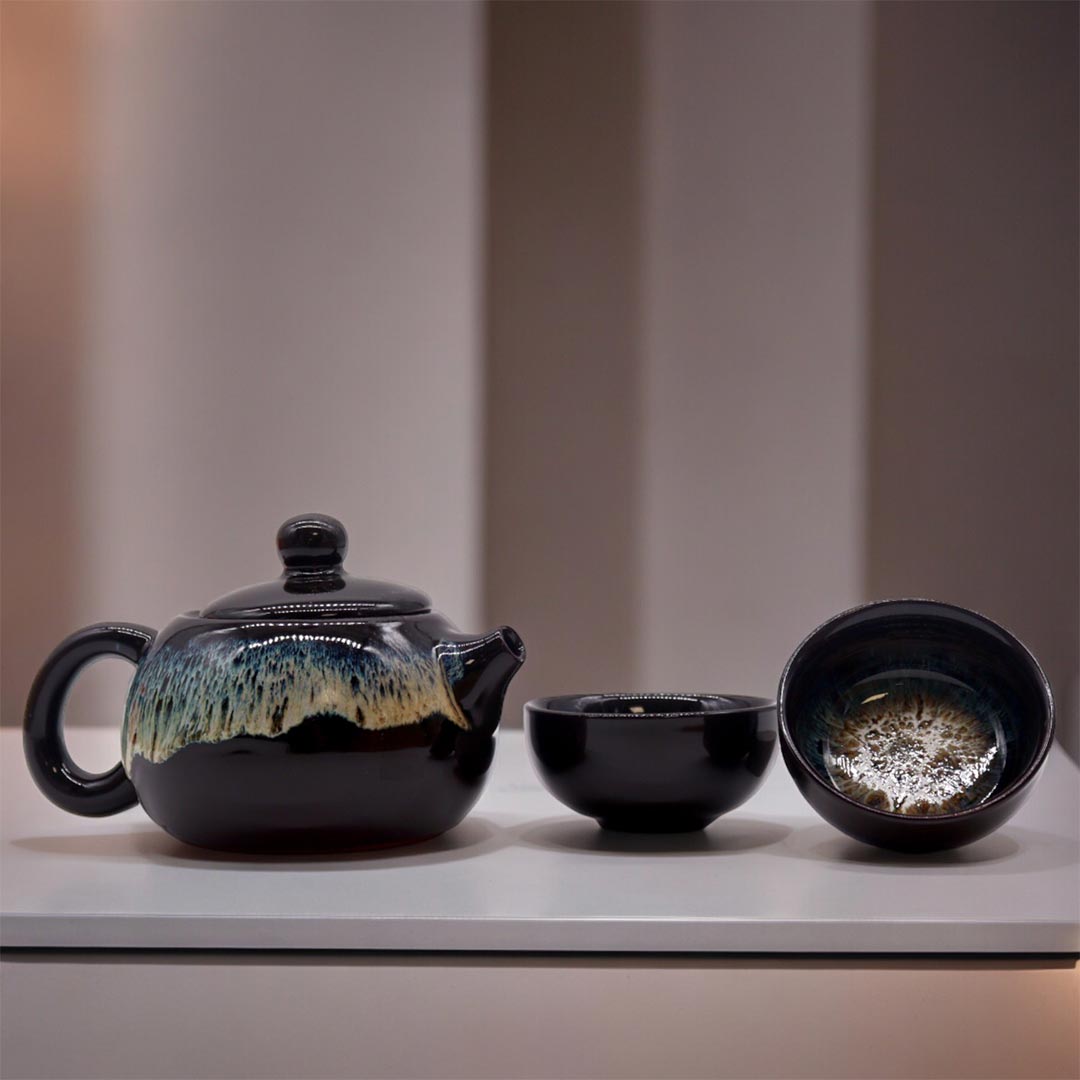 AW Artisan Traditional Chinese Ceramic Teapot Set - Black Enamel, 200ml - Elliotti