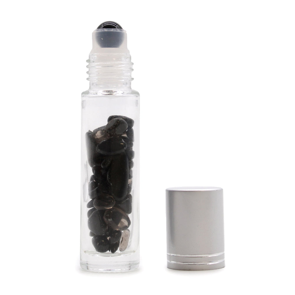 AW Artisan Gemstone Essential Oil Roller Bottle - Black Tourmaline, Silver Lid - Elliotti