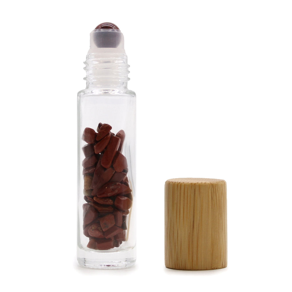 AW Artisan Gemstone Essential Oil Roller Bottle - Red Jasper, Wooden Lid - Elliotti