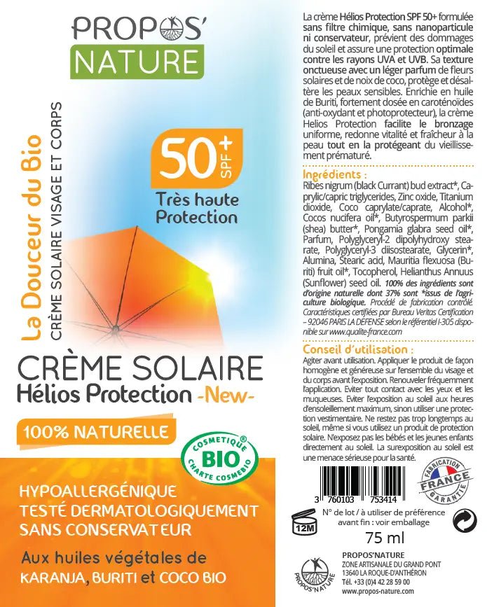 Laboratoire Propos'Nature HELIOS BIO SPF 50+ Suncream - Elliotti