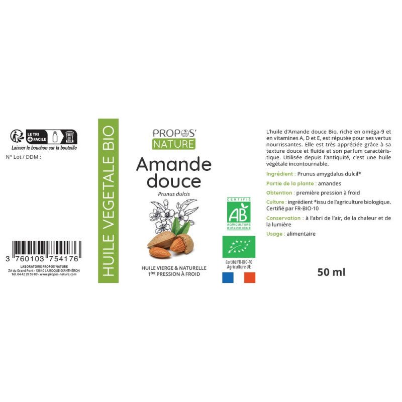 Laboratoire Propos'Nature Sweet Almond Organic Oil, 100ml - Elliotti